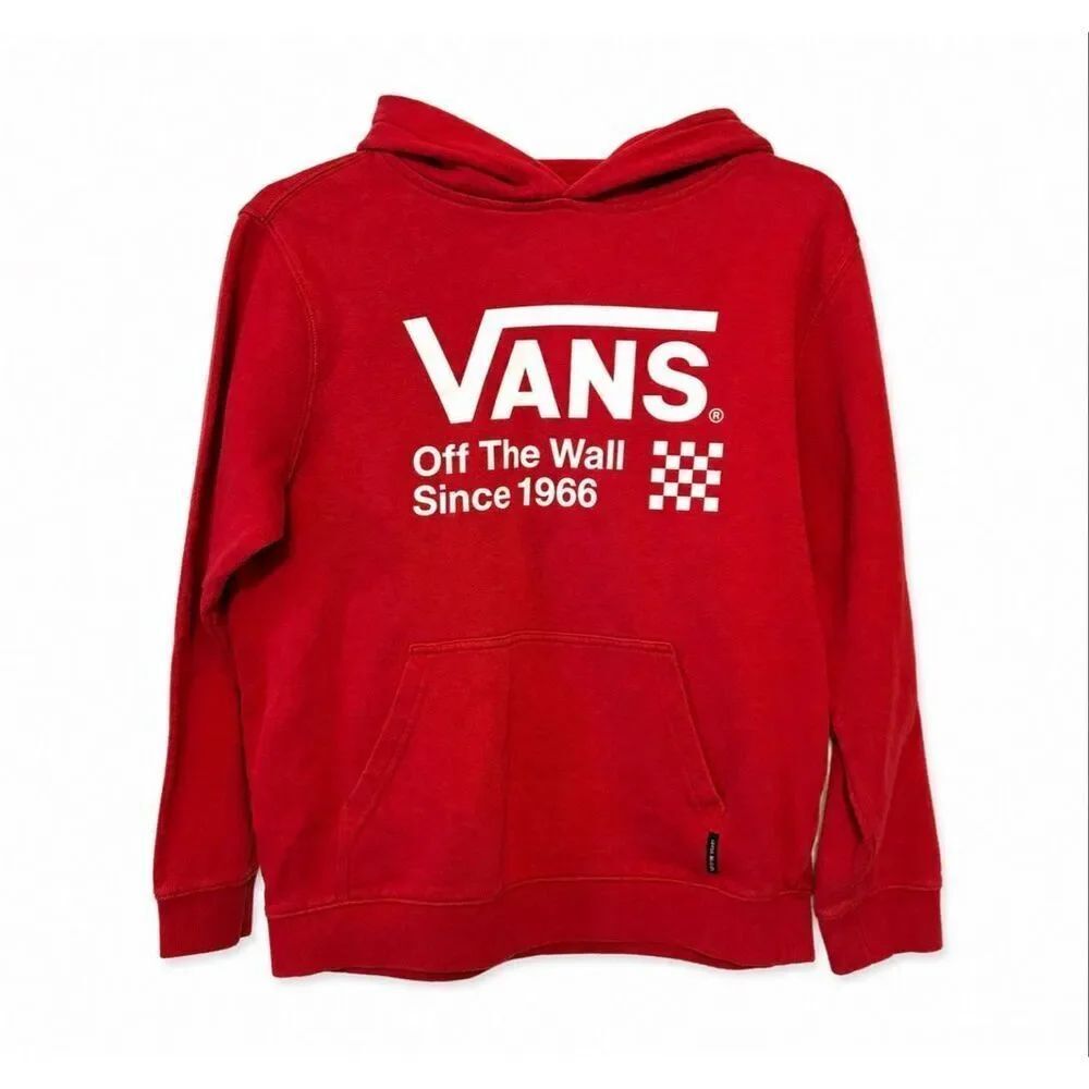 “Vans Boys Hoodie Large Red Off The Wall Logo Graphic Pullover Skate Casual